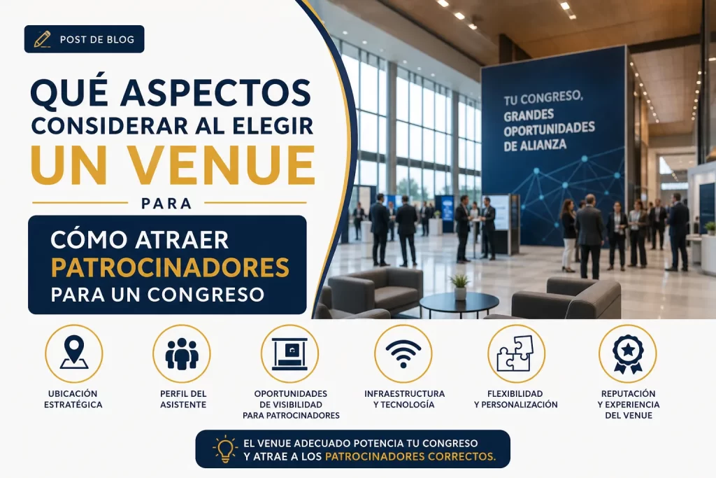 qué aspectos considerar al elegir un venue para Cómo atraer patrocinadores para un congreso